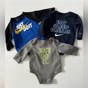 Nike long sleeve baby onesies size 3 months 
Set of 3